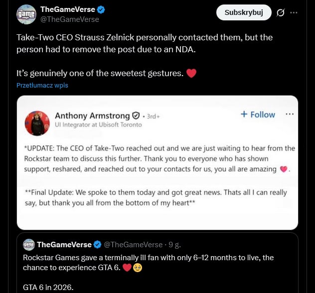 A dying GTA 6 fan had only one dream, and it probably came true. CEO of Take-Two himself intervened - picture #1